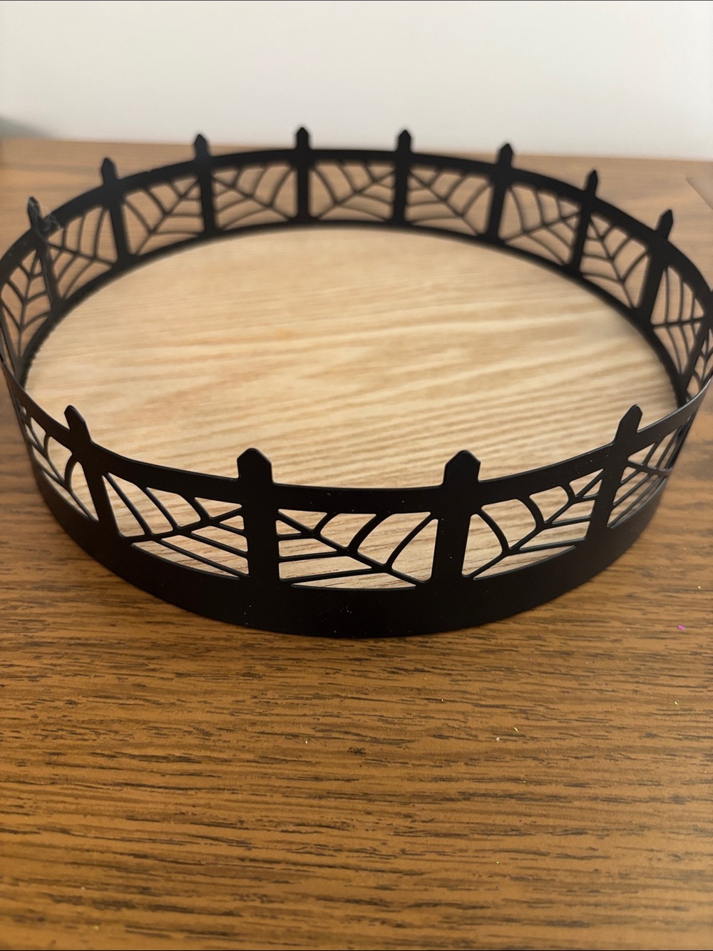 Black Metal Decorative Tray with Spiderweb Cutouts
